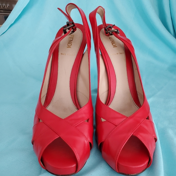 Fendi Shoes - Fendi Red Leather Open Toe Crisscross Strap Sandal